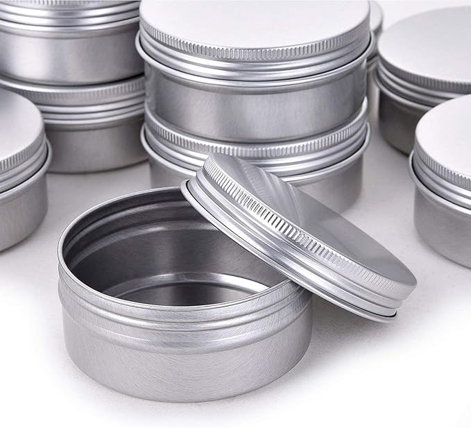 1 Ounce Aluminum Tin Jar Refillable Containers 30 ml Aluminum Screw Lid Round Tin Container Bottle 50 Pack for Cosmetic,Lip Balm, Cream