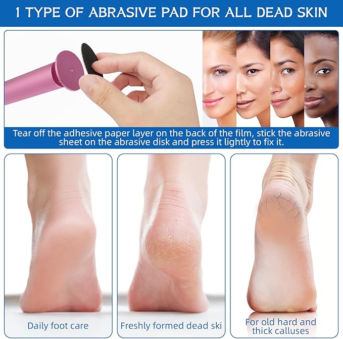 Dermave Electric Foot Callus Remover, Electric Foot Callus Remover, Callus Remover for Feet - Foot Filer with 60pcs Sanding Discs for Dead Cracked Skin, Men/Women (Pink)