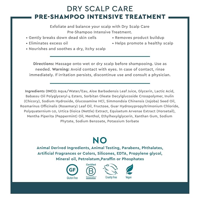 Desert Essence Dry Scalp Care Pre-Shampoo Intensive Treatment - Micro-Exfoliating, Eliminates Product Build-up and Oil for Healthier Hair and Scalp - 3.4 Fl Oz Bottle
