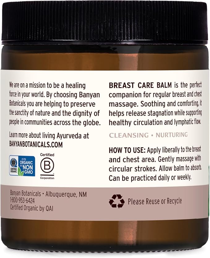 Banyan Botanicals Breast Care Balm – Organic Herbal Salve with Tulsi & Palmarosa – for Lymph Massage & Breast Health – Promotes Healthy Circulation – 4 oz – Non GMO Sustainably Sourced Petroleum Free