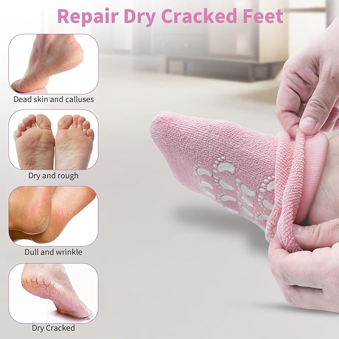 11" Large Silicone Moisturizing Socks for Women - 2Pairs Soft Gel Foot Moisturizing Socks for Dry Cracked Feet