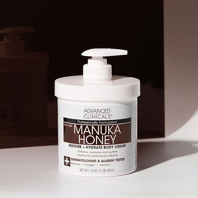 Advanced Clinicals Manuka Honey Body Cream For Women & Men | Body Butter Lotion For Extremely Dry Skin | Collagen Cream | Skincare Moisturizer Hydrating Balm Improves Look Of Aging Skin, 16 Ounce