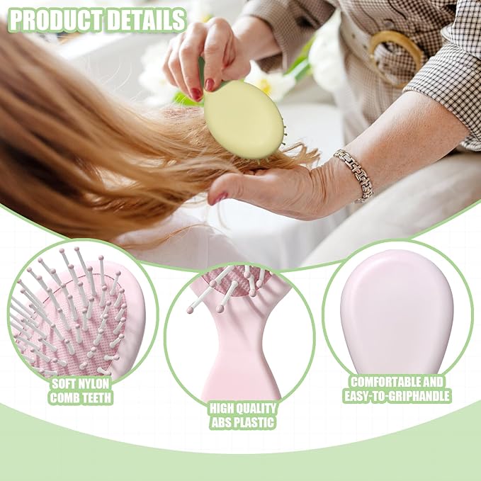 24 Pieces Mini Wet Hair Brush, Travel Detangling Brush, for Most Hair Types, with Ease Knots Without Tears or Breakage, Bulk Gifts for Women Multicolor