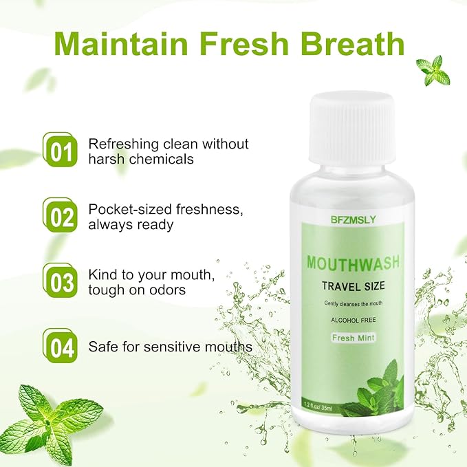 15 Pc Travel Size Mouthwash, 1.2oz/35ml Mini Mouthwash, Alcohol-Free, Portable Oral Rinse for Travel, Hotels, On-The-Go (Mint)