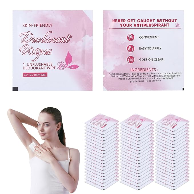 200 Pcs Deodorant Wipes Individually Wrapped, Mini Travel Size Wet Antiperspirant Wipes for Armpit, Hands, Face, Butt, Bulk Personal Cleansing Wipe for Women, Men, Homeless, Sports, Travel(Rose)