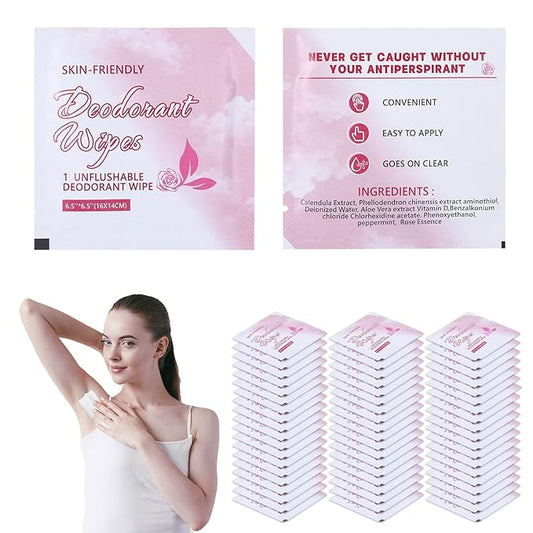 200 Pcs Deodorant Wipes Individually Wrapped, Mini Travel Size Wet Antiperspirant Wipes for Armpit, Hands, Face, Butt, Bulk Personal Cleansing Wipe for Women, Men, Homeless, Sports, Travel(Rose)
