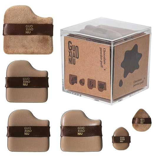 6Pcs Makeup Powder Puffs Set with Cases, Velour/Leather/Air Cushion Makeup Puff, Reusable & Washable, Ideal For Foundation, powder cream, Setting, concealer, Wet Dry Makeup tools (1Box)