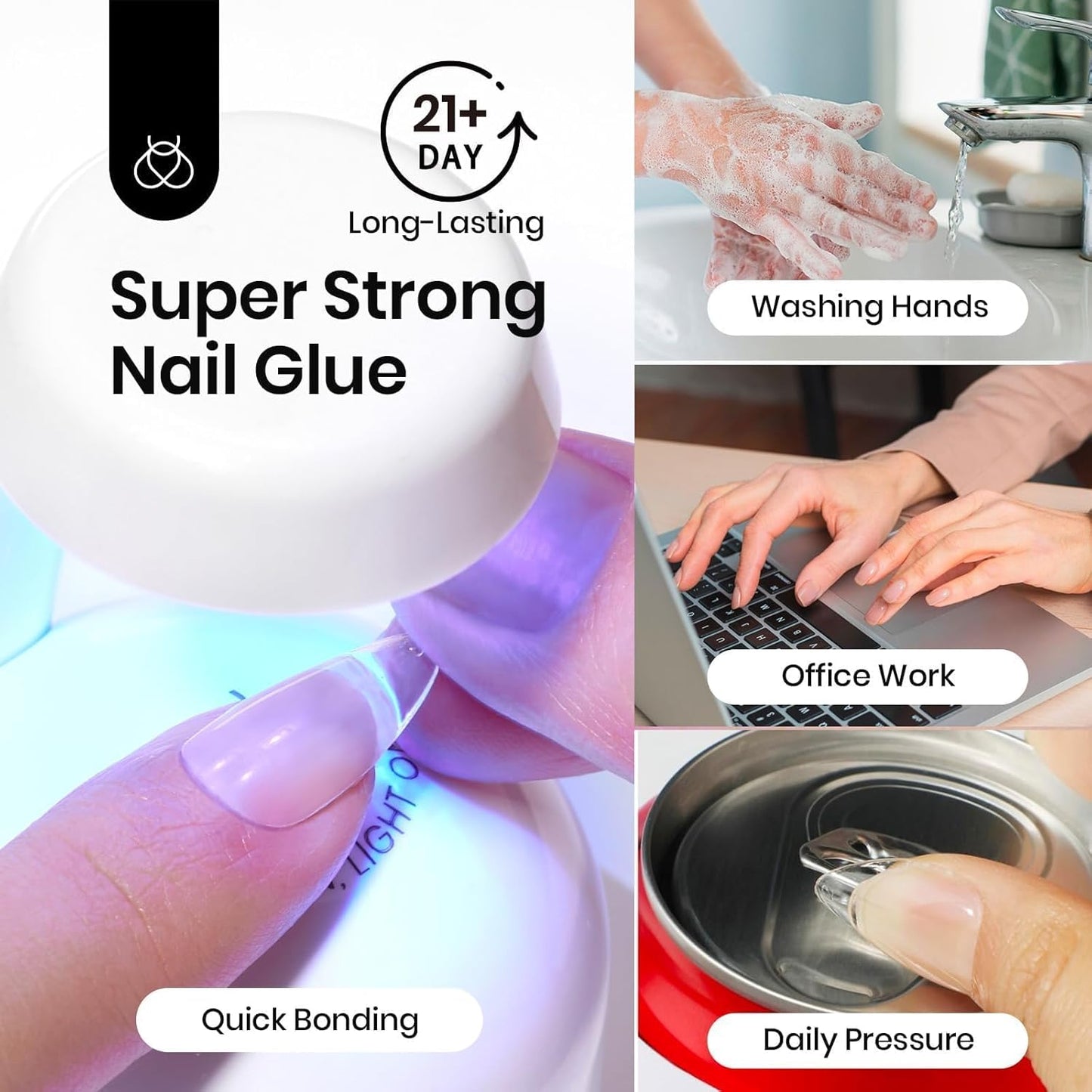 Beetles 4Pcs HEMA-Free Nail Extension Kit, 15ml Gel Nail Glue, No Wipe Top Coat, Builder Nail Gel & Liner Brush, Long Lasting for Clear Press-On Nails, DIY Home Gift for Women, U V Light Required