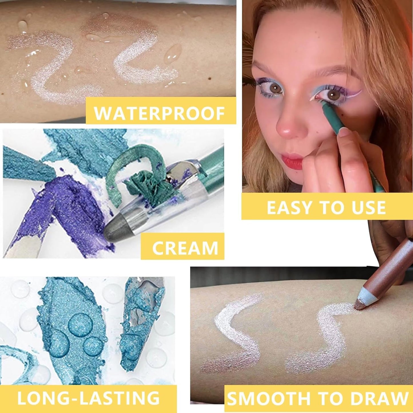 Black Eyeshadow Stick, Highlighter Eye Liner,Eye Brightener Stick, Shimmer Creamy Eyeshadow, Waterproof eye shadow Pencil Long Lasting Eye Shadow Makeup.#7 black shimmer