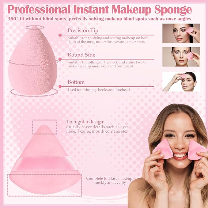 6Pcs Foundation Brush for Liquid Makeup,Liquid Foundation Brush with Makeup Sponge and Powder Puff for Foundation, Powder, Blush,Concealer(Pink)