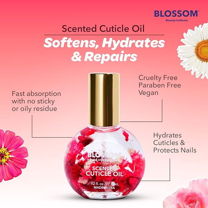 Blossom Hydrating, Moisturizing, Strengthening, Scented Cuticle Oil, Infused wtih Real Flowers, Made in USA, 1.84 fl oz, 2 Pack Bundle, Strawberry + Kiwi