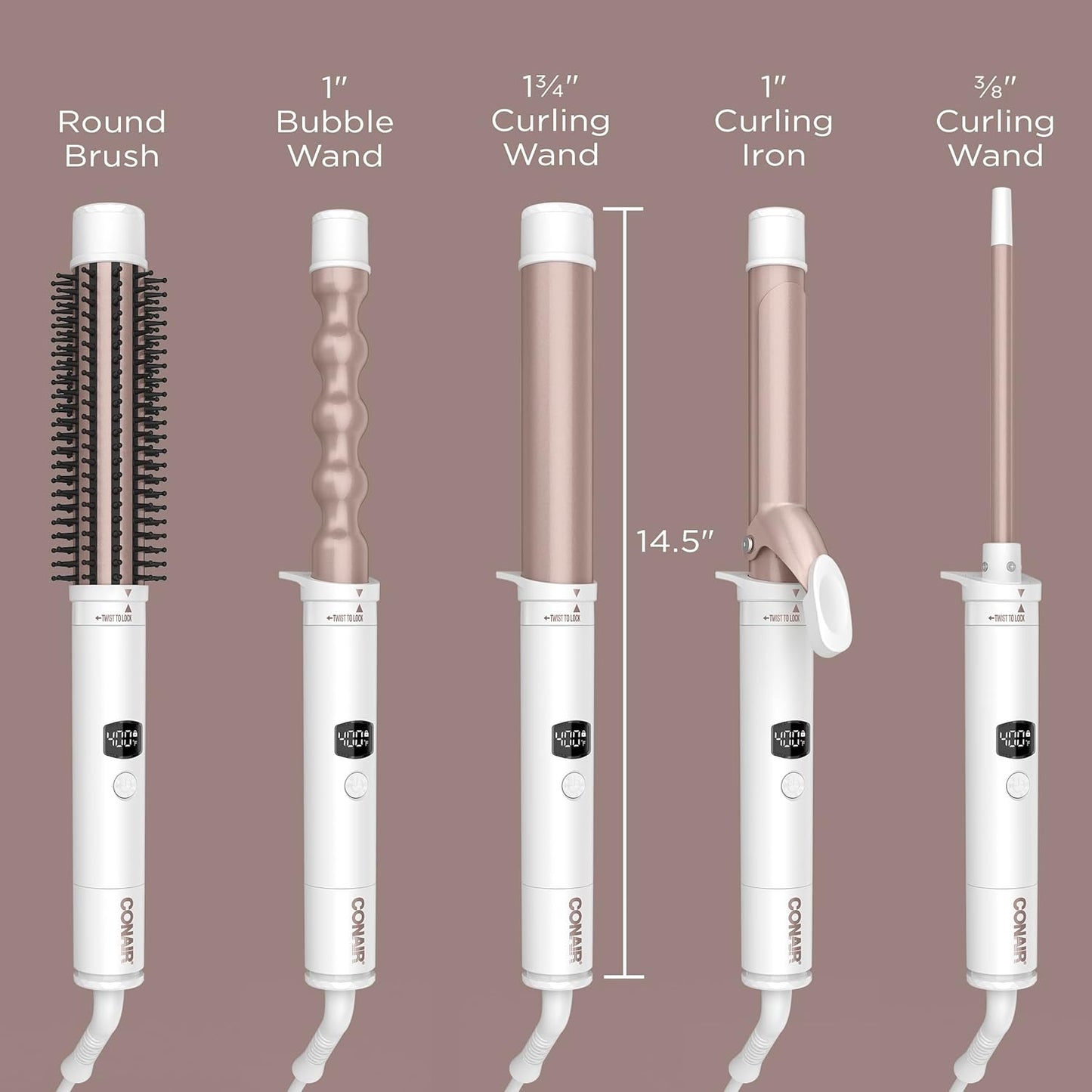 Conair Double Ceramic Multi-Attachment Hair Styler, 5-in-1 Curling Wand Set to Create Curls, Waves, and Blowouts, Ceramic Technology Eliminates Damaging Hot Spots