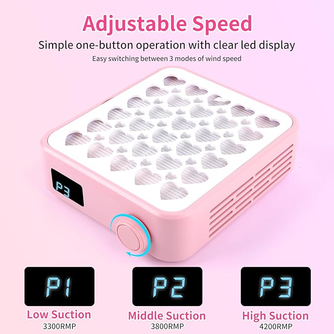 BQAN Nail Dust Collector Portable for Home & Salon - 4200RPM Vacuum with Reusable Filter, for Acrylic Drilling Dust Beginner Friendly Small Manicure Tool (Pink)