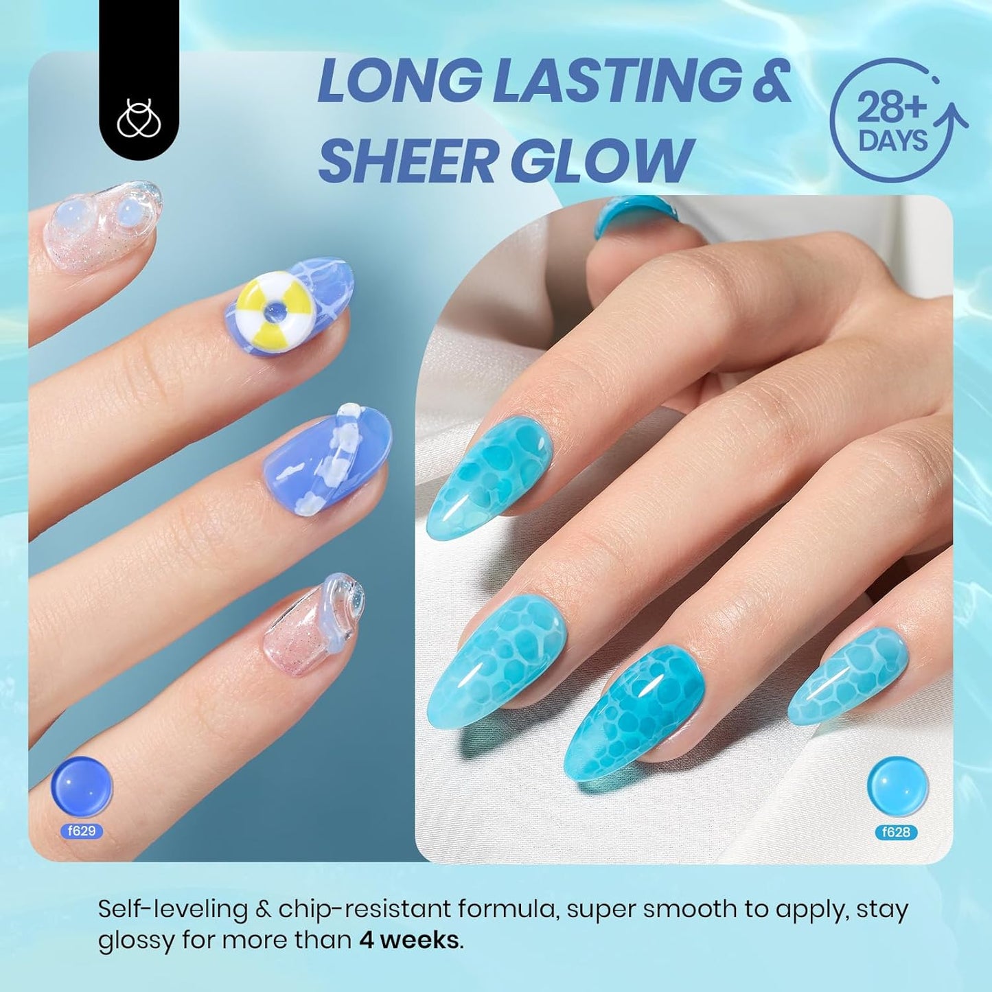 Beetles Jelly Gel Nail Polish Set, 6 Summer Colors Milky White Blue Green Turquoise Shimmer Translucent Sheer Color Gel Polish Kit Soak off Uv Nail Concealer Bubble Splash Series Gift for Women