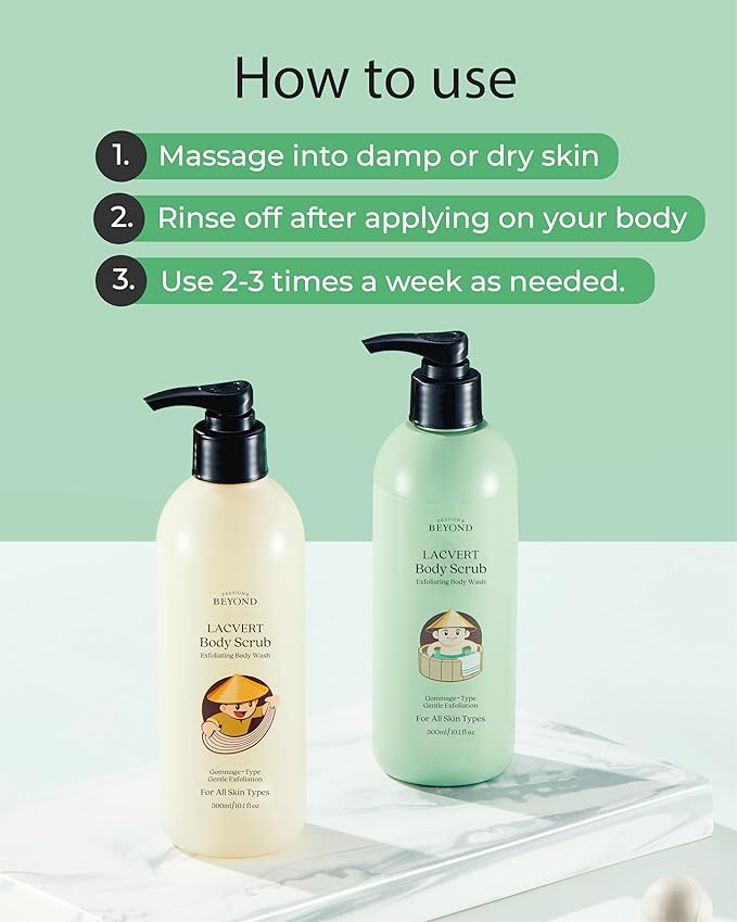 BEYOND Lacvert Body Scrub Peeling Gel (Green Tea, 10.1fl oz) - Body Wash & Shower Gel for Gentle Exfoliation & Home Spa. Korean Daily Skin Care. Gommage-Type for Smooth,