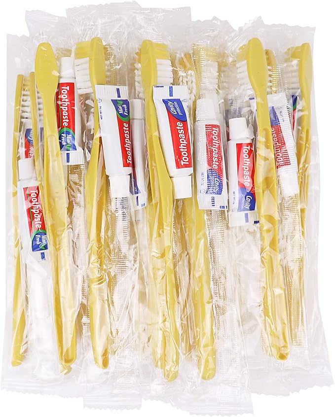 Disposable Toothbrushes with Toothpaste,1500 Pack Yellow Hollow Individually Wrapped Disposable Travel Toothbrushes Kit in Bulk for Homeless,Nursing Home,Hotel,Charity