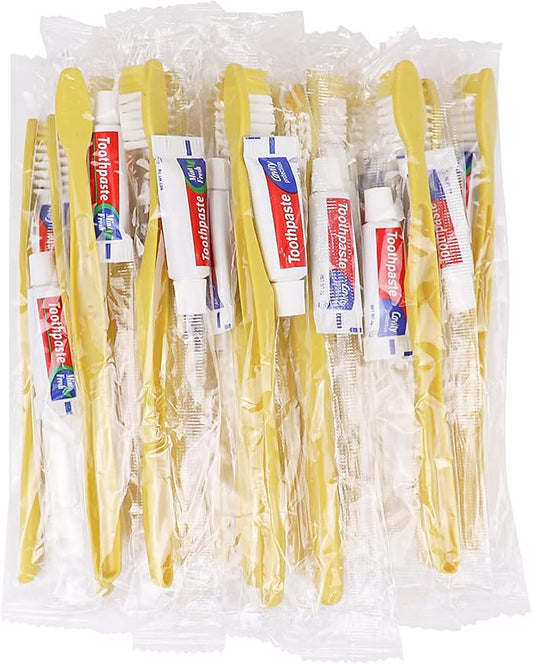Disposable Toothbrushes with Toothpaste,1500 Pack Yellow Hollow Individually Wrapped Disposable Travel Toothbrushes Kit in Bulk for Homeless,Nursing Home,Hotel,Charity