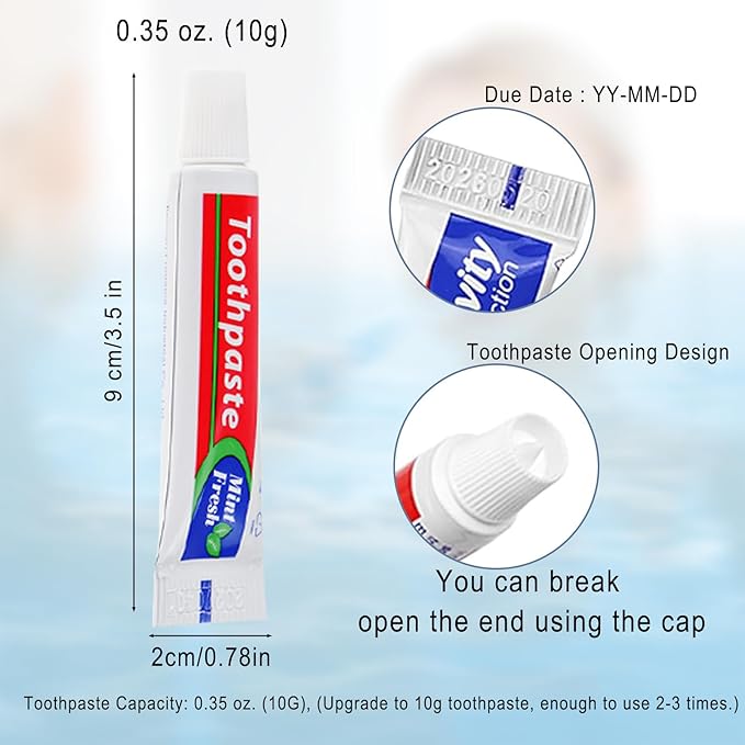 30 Tubes Bulk Travel Size Toothpaste,Extra Small 0.35oz Small Toothpaste Travel Size Bulk 0.8x3.5 inches Peppermint Mini Disposable Toothpaste for Hotel,Guests,Homeless,Charity