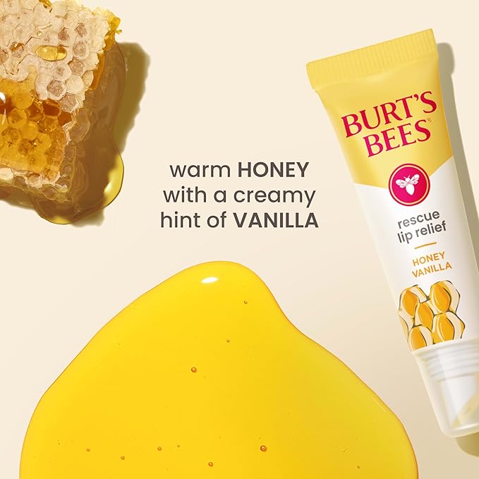 Burt's Bees Rescue Lip Relief, Honey Vanilla, Hydrating Lip Balm for Dry Cracked Lips, with Responsbily Sourced Beeswax and Shea Butter, 100% Natural Origin, 1 Squeezy Tube, 0.35oz