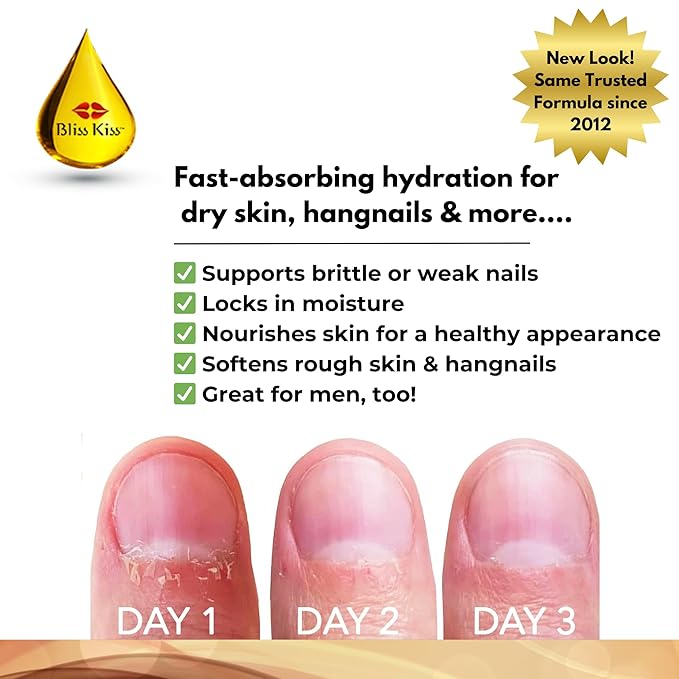 Bliss Kiss | Vanilla Fragrance | Nail Oil Cuticle Dropper w/Vitamin E & Jojoba⏤Nail Strengthener Nail Growth Serum for Brittle Peeling Breaking Thin Nails | 0.5oz |