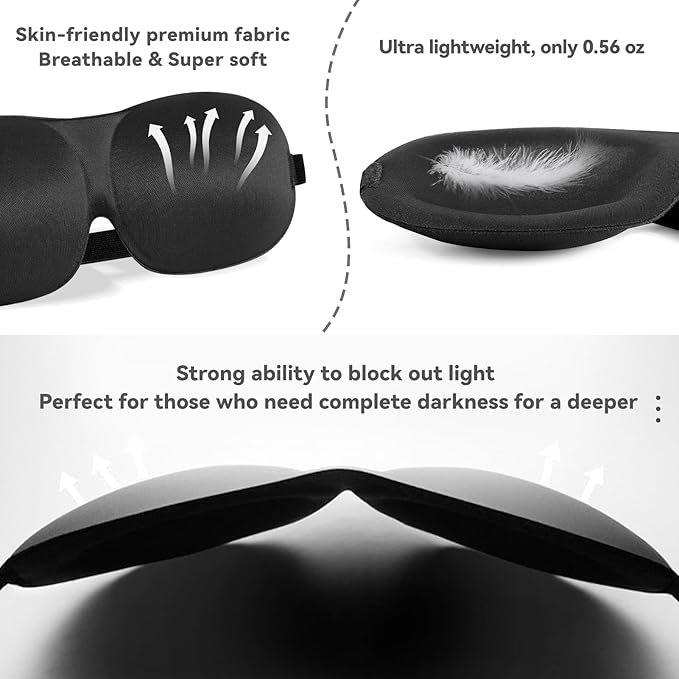 4 Pack Sleep Mask for Women and Men Adjustable Blackout 3D Eye Masks for Sleep, Blindfold with Storage Bag and Earplug for Travel Nap and Night (Black, Purple, Blue, Red)