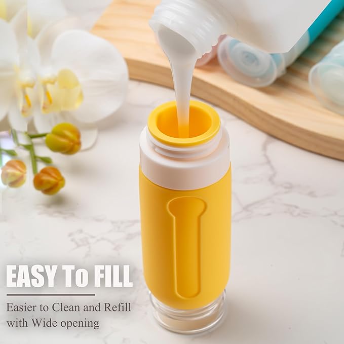 16pack Travel Bottles for Toiletries, TSA Approved LeakProof Squeezable Silicone Toiletry Containers for Shampoo, Conditioner, 3oz Portable Refillable Traveling Size Liquid Containers (16Pcs/Apricot)