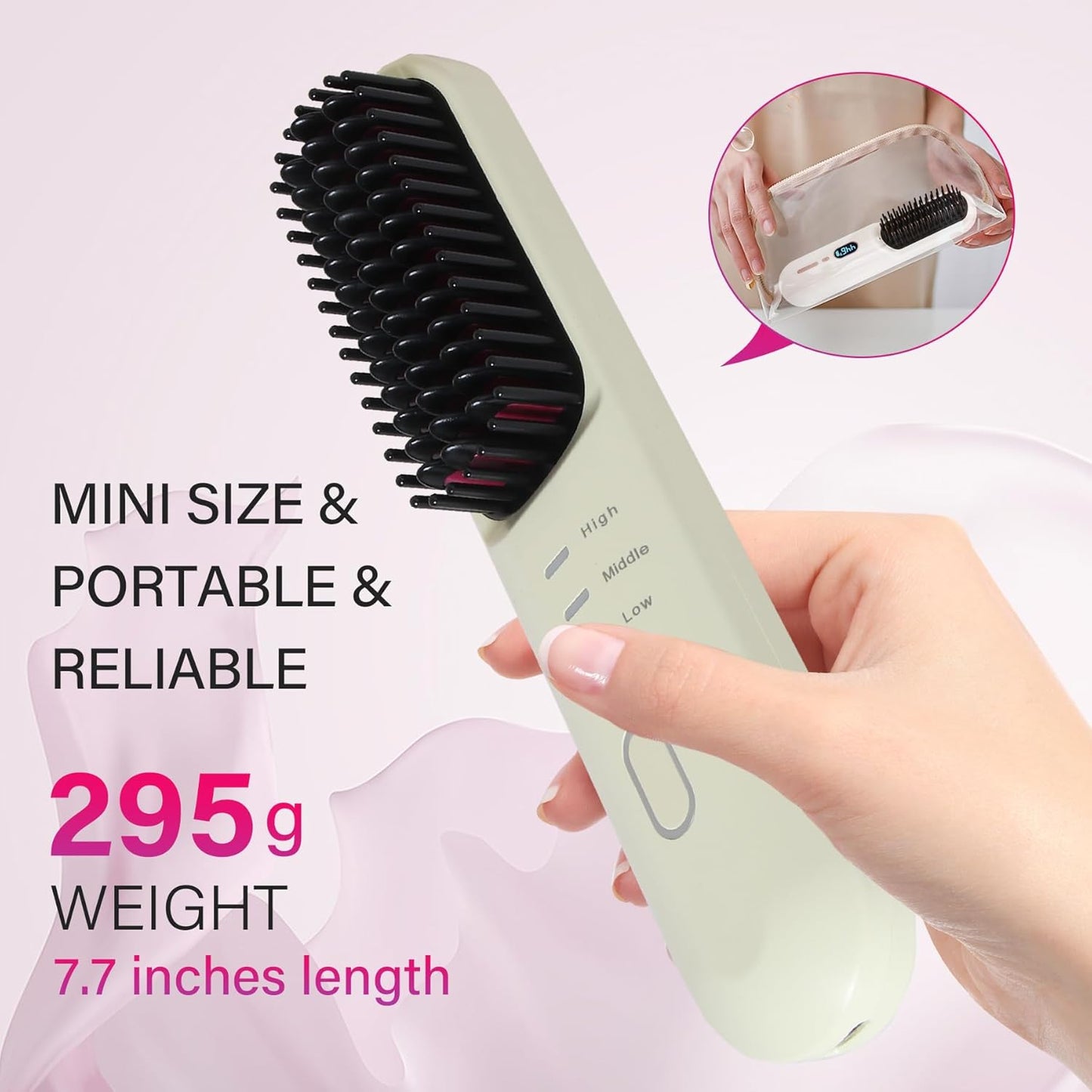 Cordless Hot Hair Brush Straightener Heat Pressing Combs Ceramic Electric Straightening Comb, Anti Burn for Natural Black Hair Beard Wigs Holiday Gifts - Purple （2600mA）