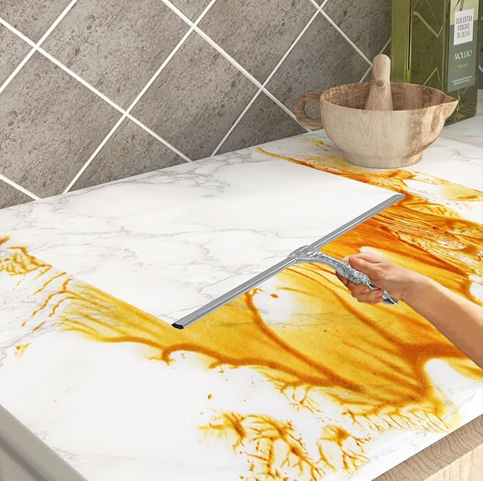 10 inch Shower Squeegee with 2 Hooks & Mini Scraper, Stainless Steel Glass Squeegee with Non-Slip Hammered Handle, Silicone Bathroom Wiper for Mirror, Tile, Window Cleaning Accessories