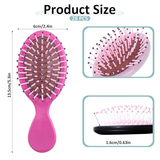 28Pcs Mini Hair Brush Soft Bristles Bulk Hair Brushes for Wet/Dry Hair, Mini Wet Hair Brush Detangler Travel Hair Brushs for Most Hairs Types