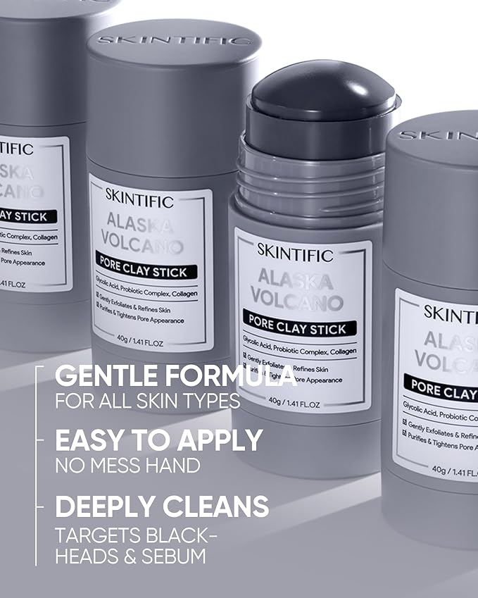 Deep Pore Cleansing Blackhead Remover Face Mask Stick, Mud Mask with Natural Alaska Volcano Clay, Gentle Exfoliating, Smoothing Skin, Non-Drying, Skincare Facial Mask