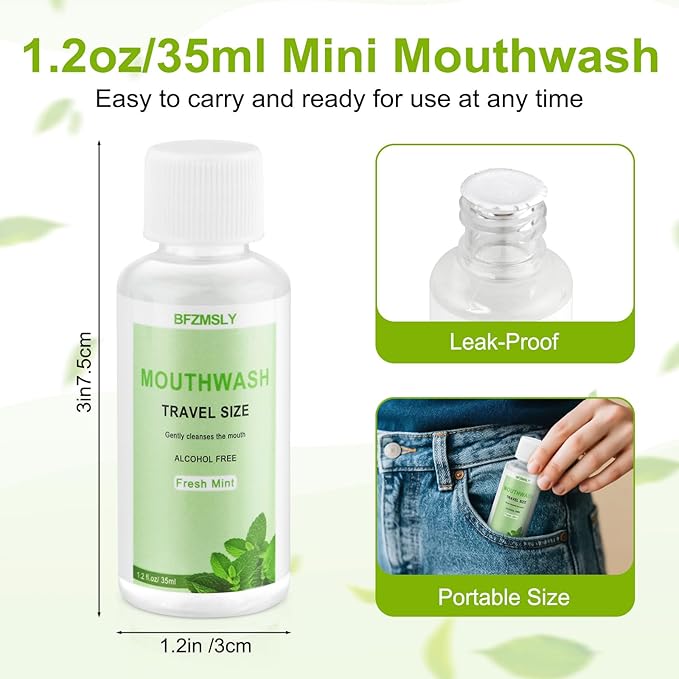 50 Pc Travel Size Mouthwash, 1.2oz/35ml Mini Mouthwash, Alcohol-Free, Portable Oral Rinse for Travel, Hotels, On-The-Go (Mint)