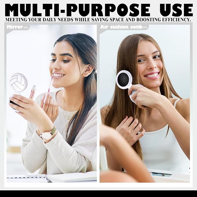 24 Set Volleyball Gifts for Team Bulk Volleyball Compact Mirror Brush With Ribbons for Volleyball Gifts for Teen Girls Mini Travel Hair Brush for Volleyball Party Favors Volleyball Hair Accessories