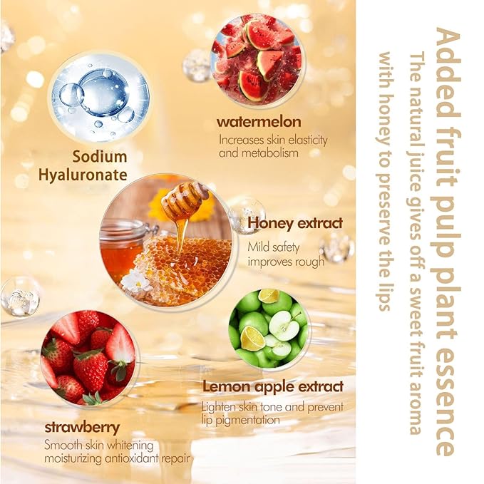 4 PCS Bee Lip Balm Lip Mask Honey Pot, Strawberry Cherry Coconut Mint Moisturizing Sleeping Lip Mask Overnight with Sticks, Lip Balm Exfoliating Prevention Dry and Crack Lip Scrubs