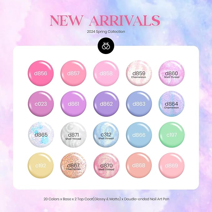 Beetles Gel Nail Polish Set,24Pcs Pink Purple Pearl Blue Shimmer Chameleon Green Colors Gel Polish Kit, 3Pcs Base Top Coat Double-ended Brush Soak off UV Nail Polish Halloween Gifts for Women