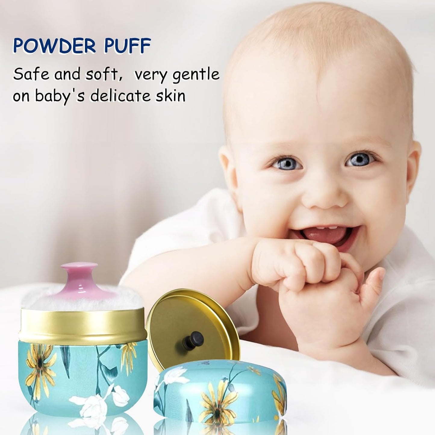 Body Powder Puff and Container for Dusting Powder, Women Powder Puff and Powder Case for Bath and Travel (Chrysanthemum)
