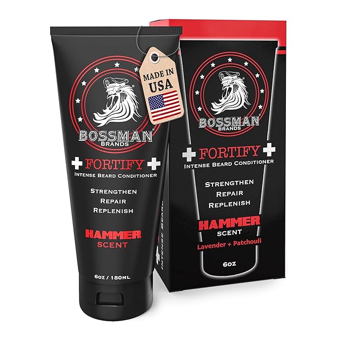 Bossman Fortify Intense Beard Conditioner for Men (Hammer Scent) – Moisturizes, Replenishes & Protects with Natural Ingredients – Thicker Formula, Made in USA