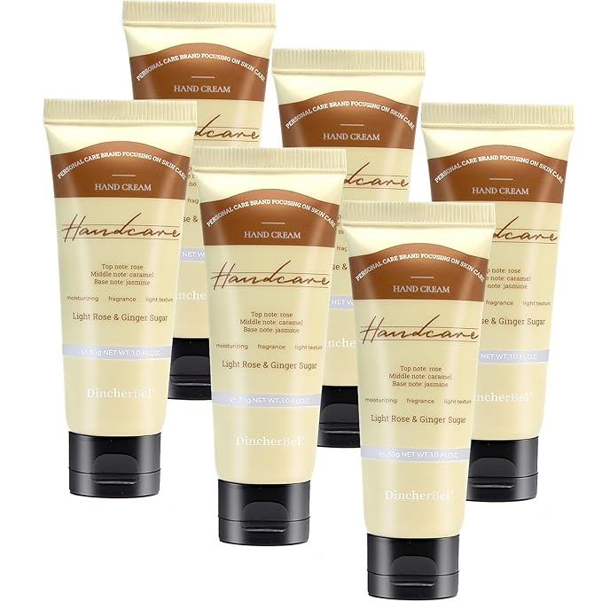 6 Pack Travel Size Hand Cream Set - 1 oz Moisturizing Lotion for Dry Cracked Hands, Light Rose & Ginger Sugar Scented Hand Lotion Gift for Women, Nurses, Teachers, Bridesmaids Gifts