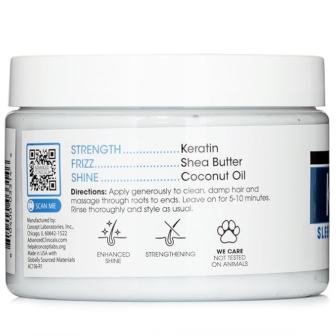 Advanced Clinicals Keratin Hair Mask Treatment, 12 Fl Oz (2-Pack), For Color Treated Hair, Detoxifying + Fortifying Repair Conditioner with Shea Butter, Helps Strengthen Broken Hair