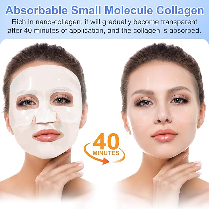 Collagen Face Mask 12PACK, Deep Hydrating Face Collagen Mask Overnnight, Collagen Face Mask for Women Skincare, Elasticity, Firming, Moisturizing, Suitable for All Skin Types, Christmas Gift for Women