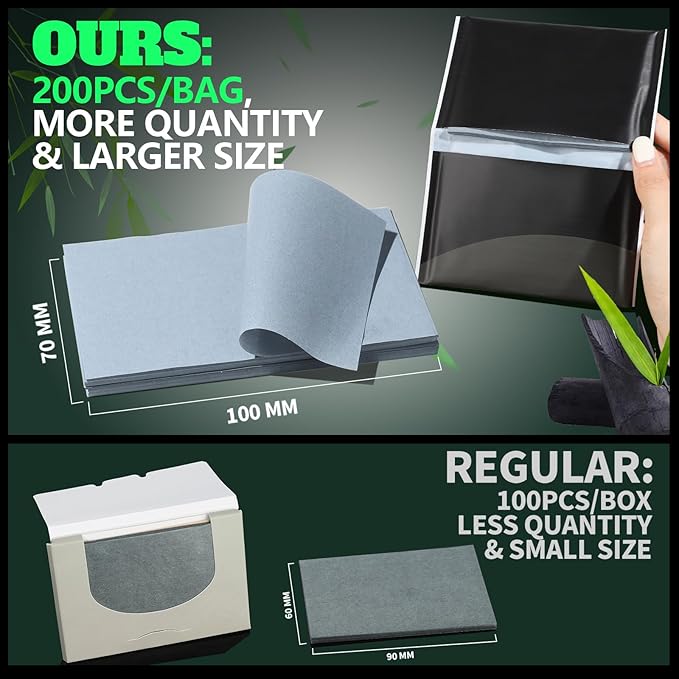 2400PCS Blotting Paper for Oily Skin, Natural Bamboo Charcoal Blotting Paper, 100 * 70MM Large Oil Blotting Sheets for Face, Makeup