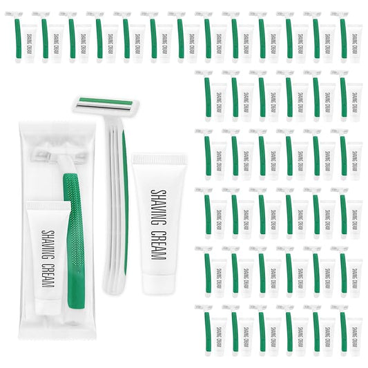 Disposable Razors in Bulk ,Green Razors Individually Wrapped Bulk,Twin Blade Razors with Clear Safety Cap and Shaving Cream, Razors For Homeless, Hotel,Air Bnb,Shelter/Homeless/Travel (30)