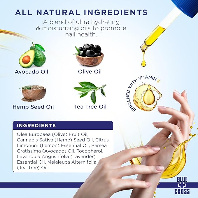 Blue Cross Professional Nail + Cuticle Care, All Natural Mineral Oil Free, Nourishing Nail & Cuticle Oil + Moisturizing Hydrating Cuticle Remover Gel Softener, 2 Pack Bundle
