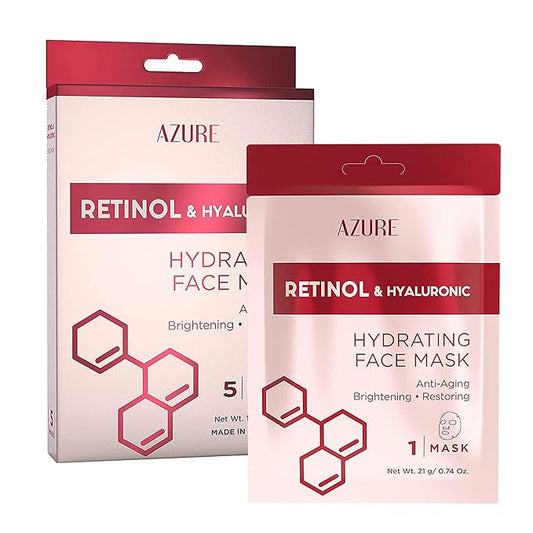 Azure Cosmetics Retinol & Hyaluronic Acid Anti Aging Facial Sheet - Rejuvenating & Hydrating Face Mask - Helps Reduce Fine Lines & Wrinkles, Smooths & Repairs - Made in Korea - Pack of 5
