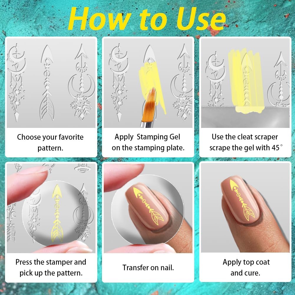 3Pcs Sun Moon Star Nail Stamping Plate Nail Stamping Templates French Tip Nail Art Stamp Plates Image Plate Stainless Steel DIY Reusable Tools for Manicure Printing