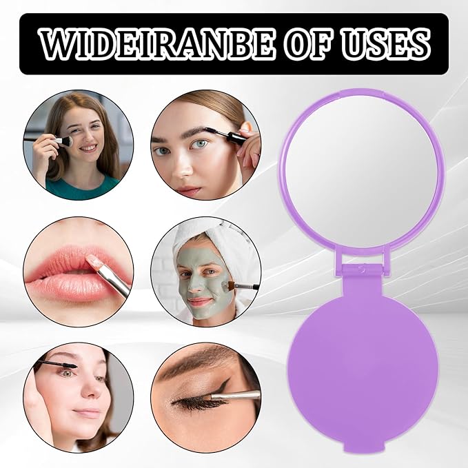 50 Pcs Round Compact Mirror for Purse Mini Folding Mirror Portable Pocket Mirror Makeup Small Mirror Vintage Portable Travel Makeup Mirror for Women Daily Use (Purple)