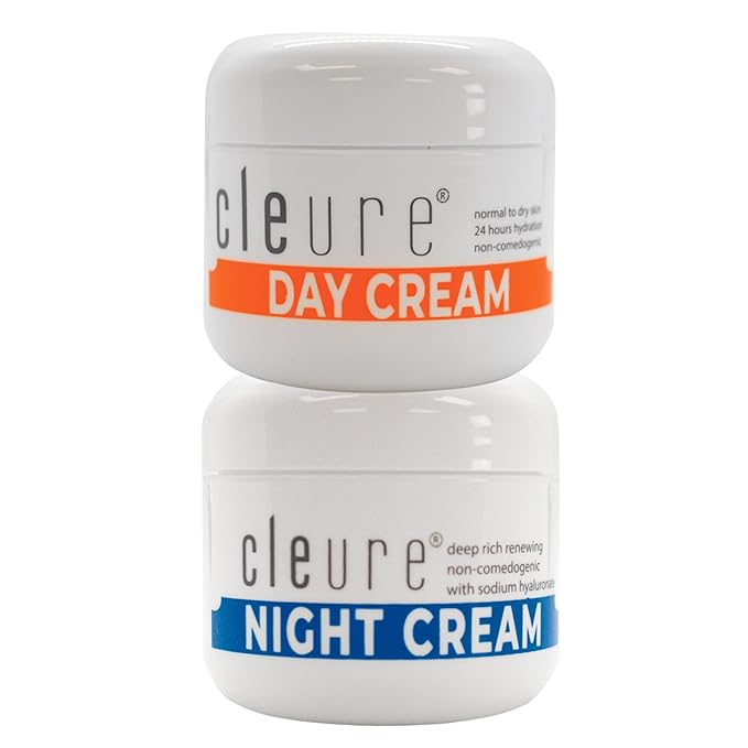 Cleure Hyaluronic Acid & Shea Butter Anti-Aging Night Cream/Day Cream Skincare Set for Sensitive Skin, Gluten, Salicylate, Paraben & Fragrance Free