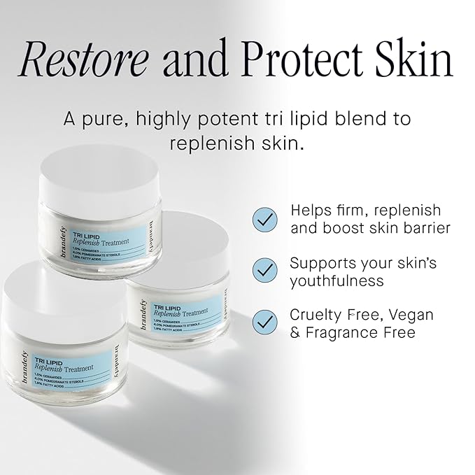 Brandefy Tri Lipid Replenish Treatment - 1.5% Ceramides, 4.0% Sterols, 1.8% Fatty Acids - Peptide Moisturizer, Hydrating Face Cream, Made in the USA (1.6 Oz)
