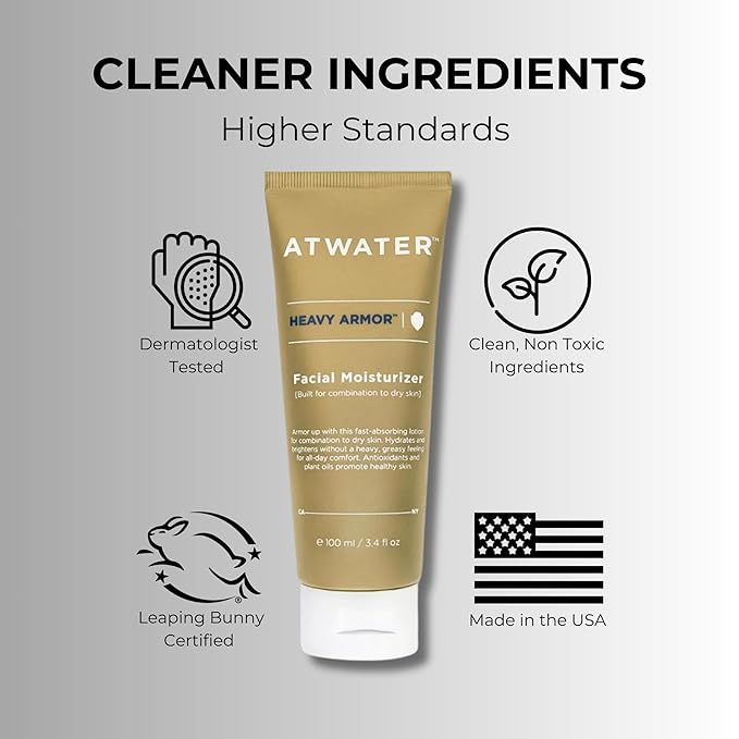 ATWATER Heavy Armor Men's Facial Moisturizer, Intensive Hydrating & Anti-Aging Formula with Niacinamide and Shea Butter for Dry Skin - 3.4 oz