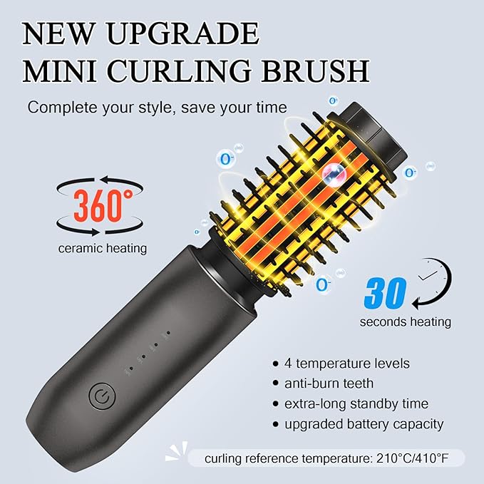 Cordless Hot Brush - Travel Portable Hair Straightener Brush, 4 Temperatures | Fast Heating, Anti-Scald, and Anti-Frizz, Cordless Straightener Tool for Travel, Date, Work - Classic Black