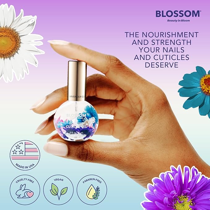 Blossom Hydrating, Moisturizing, Strengthening, Scented Cuticle Oil 0.5oz + See No Evil Rollerball Cuticle Oil 0.19oz, 2 Pack Bundle, Lavender